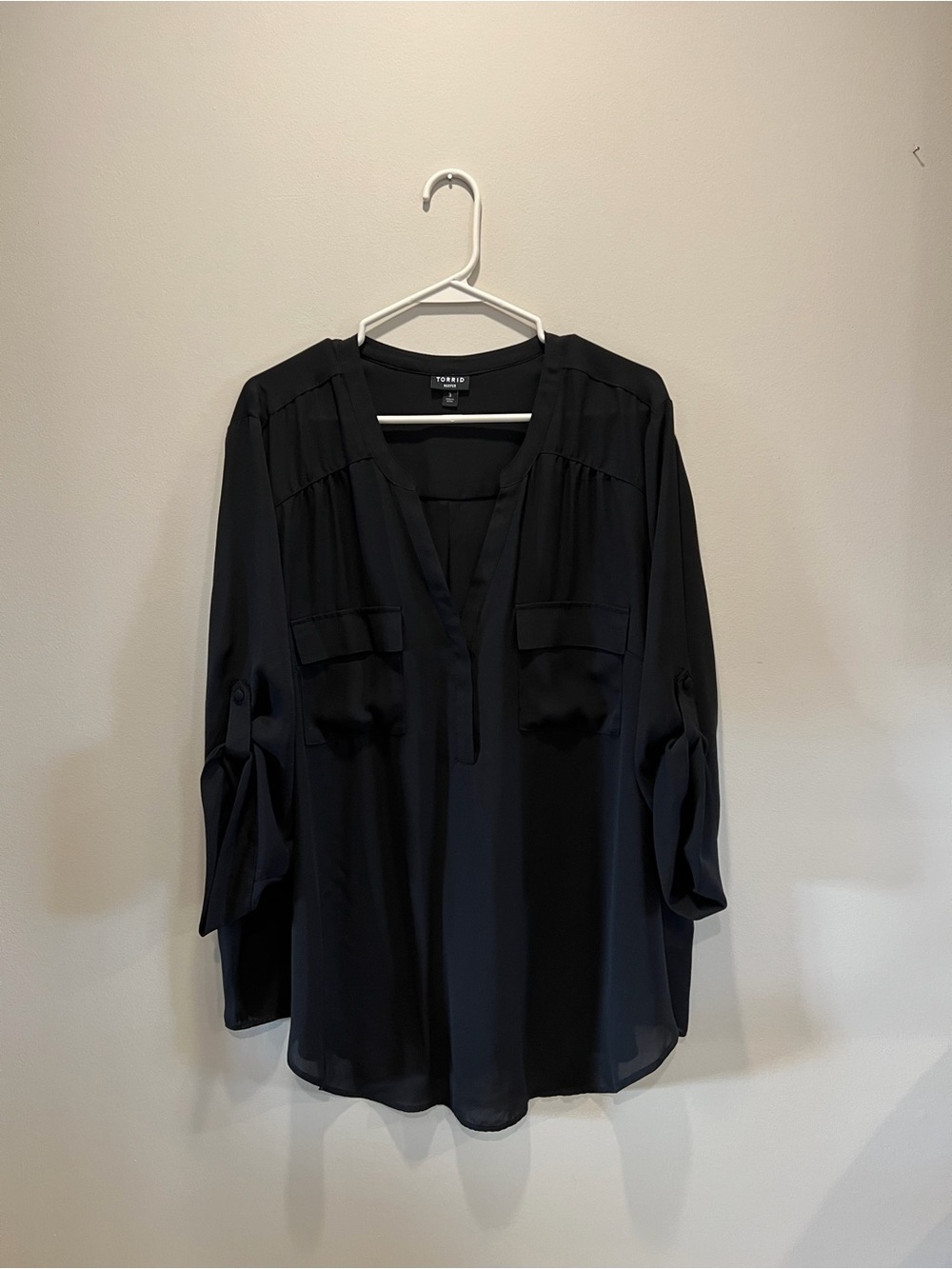 torrid Black V-Neck Roll-Tab Blouse